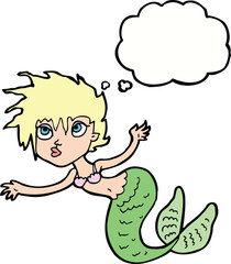 cartoon mermaid with thought bubble