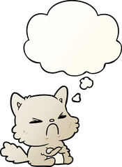 cartoon angry cat with thought bubble in smooth gradient style