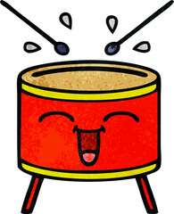 retro grunge texture cartoon of a happy drum