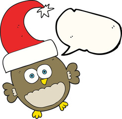 freehand drawn speech bubble cartoon little christmas owl