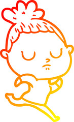 warm gradient line drawing of a cartoon calm woman