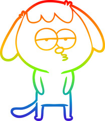 rainbow gradient line drawing of a cartoon tired dog