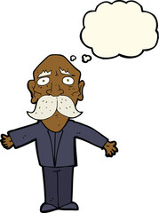 cartoon disappointed old man with thought bubble