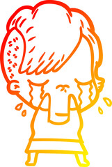 warm gradient line drawing of a cartoon crying girl