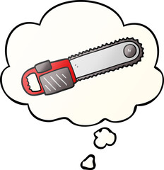 cartoon chainsaw with thought bubble in smooth gradient style