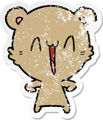 distressed sticker of a happy bear cartoon