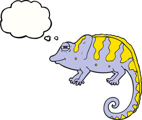 freehand drawn thought bubble cartoon chameleon