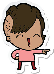 sticker of a cartoon happy hipster girl