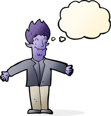 cartoon happy vampire with thought bubble