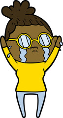 cartoon crying woman wearing spectacles