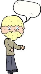 cartoon happy bearded man with speech bubble