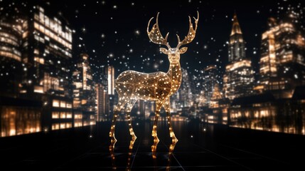 City sparkle: Christmas deer adorned with lights on a captivating black background, bringing festive charm to the urban decor.