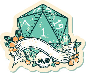 Retro Tattoo Style natural one d20 dice roll