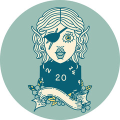 icon of elf rogue with natural twenty dice roll