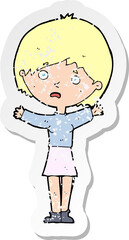 retro distressed sticker of a cartoon worried woman