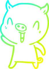 cold gradient line drawing of a happy cartoon pig