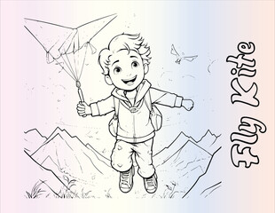 Cheerfully Fly Kite Coloring Page For Kids