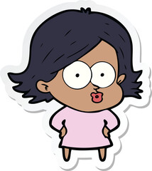 sticker of a cartoon girl pouting