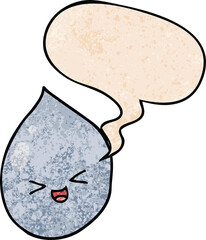 cartoon raindrop with speech bubble in retro texture style