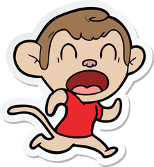 sticker of a shouting cartoon monkey running