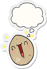 cartoon happy egg with thought bubble as a printed sticker
