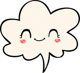 cute cartoon face with speech bubble in comic book style