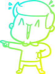 cold gradient line drawing of a cartoon excited man