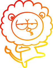 warm gradient line drawing of a cartoon bored lion dancing
