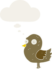 cartoon bird with thought bubble in retro style
