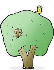 cartoon tree with birdhouse