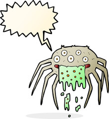 cartoon gross halloween spider with speech bubble