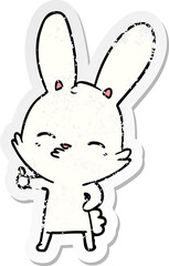 distressed sticker of a curious bunny cartoon