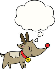cartoon christmas reindeer with thought bubble