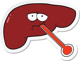 sticker of a cartoon unhealthy liver