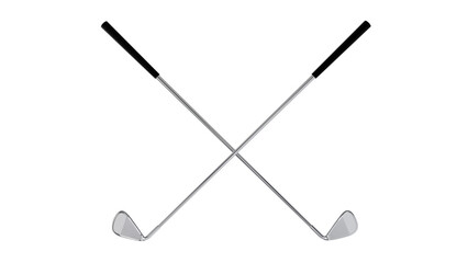 Two crossed golf club sticks isolated on transparent and white background. Golf concept. 3D render