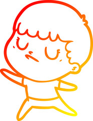 warm gradient line drawing of a cartoon grumpy boy