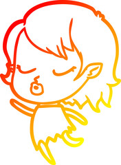warm gradient line drawing of a cute cartoon vampire girl