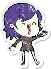 distressed sticker of a cute cartoon happy vampire girl