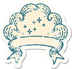 worn old sticker with banner of a cloud