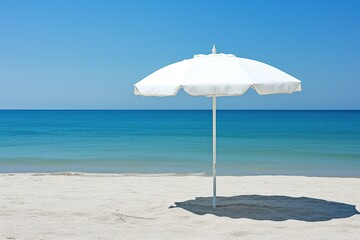 Mockup of a beach umbrella on the background of the sea and blue sky, summer beach sunny weather