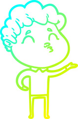 cold gradient line drawing of a cartoon man pouting