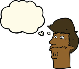 cartoon nervous man with thought bubble