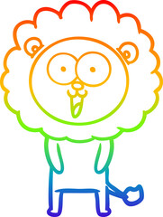 rainbow gradient line drawing of a happy cartoon lion