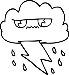 line drawing cartoon angry storm cloud