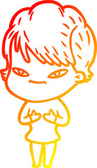 warm gradient line drawing of a cartoon happy woman