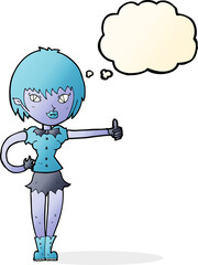 cartoon vampire girl giving thumbs up sign with thought bubble