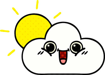 comic book style cartoon of a sun and cloud