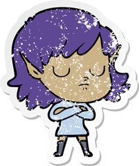 distressed sticker of a cartoon elf girl