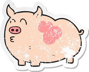 retro distressed sticker of a cartoon pig