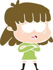 flat color style cartoon tired woman